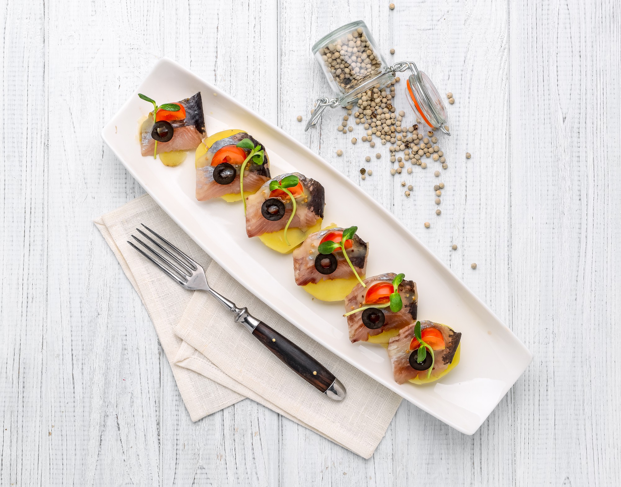 Set of plated dishes on wood table
